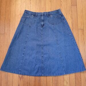 Southern Lady Blue Jean Denim A Line Skirt 16‎ Cotton Maxi Modest Western